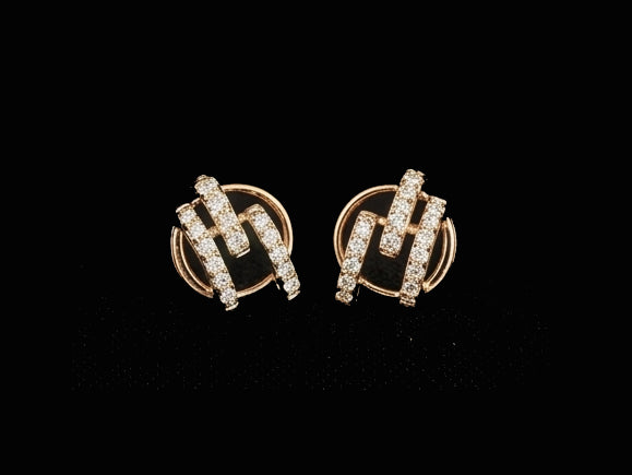 Contemporary 14K Gold Circular Cage Diamond Studs | Open-Frame Halo Earrings, Gross Wt: 1.5, Net Wt: 1.472, Diamond. Wt 0.14