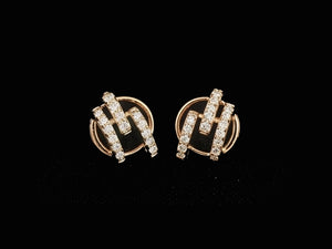 Contemporary 14K Gold Circular Cage Diamond Studs | Open-Frame Halo Earrings, Gross Wt: 1.5, Net Wt: 1.472, Diamond. Wt 0.14