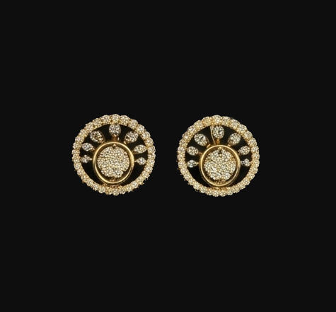 Luxury 14KT Gold Double Interlocking Diamond Earrings | Contemporary Halo Studs, Gross Wt: 3.89, Net Wt: 3.7, Diamond. Wt 0.95