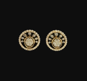 Luxury 14K Gold Double Interlocking Diamond Earrings | Contemporary Halo Studs, Gross Wt: 3.89, Net Wt: 3.7, Diamond. Wt 0.95