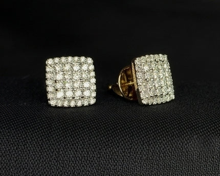 Vintage 14K Gold Marquise Lattice Diamond Earrings | Intricate Floral Studs, Gross Wt: 2.81, Net Wt: 2.666, Diamond. Wt 0.72