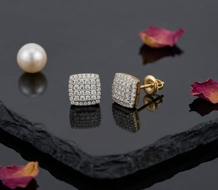 Vintage 14K Gold Marquise Lattice Diamond Earrings | Intricate Floral Studs, Gross Wt: 2.81, Net Wt: 2.666, Diamond. Wt 0.72