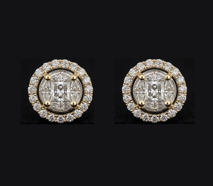 Radiant 14K Gold Diamond Sunburst Petal Earrings | Floral Halo Studs, Gross Wt: 4.71, Net Wt: 4.354, Diamond. Wt 1.78