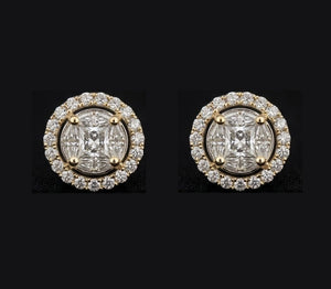 Radiant 14K Gold Diamond Sunburst Petal Earrings | Floral Halo Studs, Gross Wt: 4.71, Net Wt: 4.354, Diamond. Wt 1.78