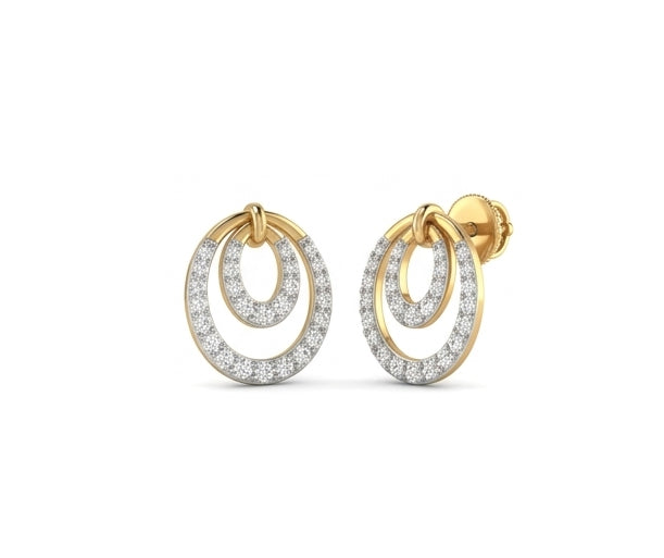 Bold 14K Gold Tiered Pyramid Diamond Earrings | Geometric Statement Studs, Gross Wt: 3.3, Net Wt: 3.196, Diamond. Wt 0.52