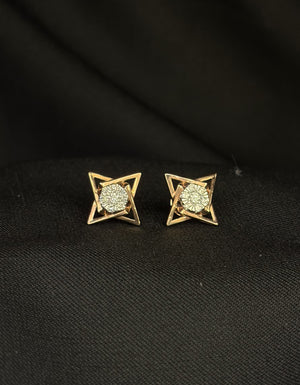14K Gold Celestial Star-Point Diamond Earrings | Modern Halo Cluster Studs, Gross Wt: 4.31, Net Wt: 4.228, Diamond. Wt 0.41