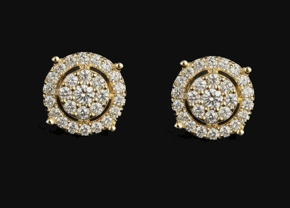 IGI Certified 14KT Gold Round Halo Diamond Earrings | Classic Studs, Gross Wt: 1.84, Net Wt: 1.78, Diamond. Wt 0.3