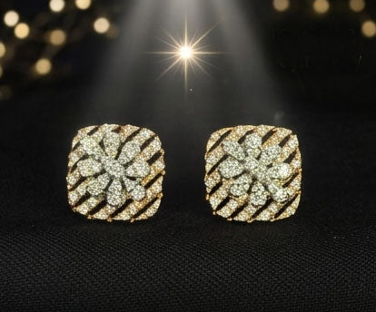 14KT Rose Gold Square Lattice Diamond Earrings | IGI Certified, Gross Wt: 5.23, Net Wt: 5.008, Diamond. Wt 1.11