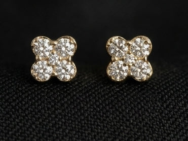Dainty 14KT Gold Clover Diamond Stud Earrings | IGI Certified, Gross Wt: 1.52, Net Wt: 1.45, Diamond. Wt 0.35