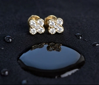 Dainty 14KT Gold Clover Diamond Stud Earrings | IGI Certified, Gross Wt: 1.52, Net Wt: 1.45, Diamond. Wt 0.35