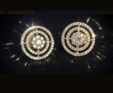 14KT Gold Double Circle Halo Diamond Earrings | IGI Certified, Gross Wt: 5.89, Net Wt: 5.714, Diamond. Wt 0.88
