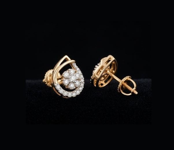 14kt Gold Teardrop Diamond Cluster Earrings | Certified IGI Diamond Studs, Gross Wt: 2.11, Net Wt: 2.032, Diamond. Wt 0.39
