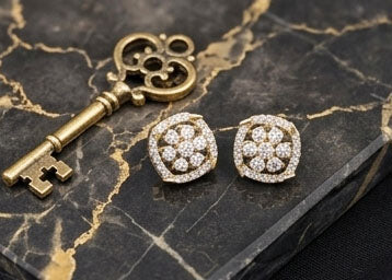 14kt Gold Circular Diamond Cluster Studs | IGI Certified Jewelry, Gross Wt: 3.8, Net Wt: 3.554, Diamond. Wt 1.23