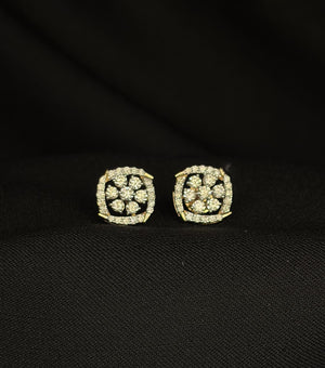 14KT Gold Circular Diamond Cluster Studs | IGI Certified Jewelry, Gross Wt: 3.8, Net Wt: 3.554, Diamond. Wt 1.23