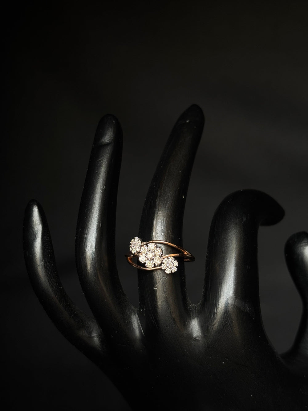 14K Gold Diamond Three-Cluster Ring with IGI Certified 0.39 ct Diamonds, 2.512g Net Gold