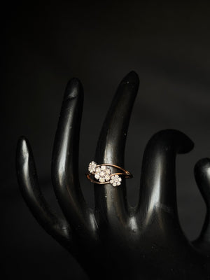14K Gold Diamond Three-Cluster Ring with IGI Certified 0.39 ct Diamonds, 2.512g Net Gold