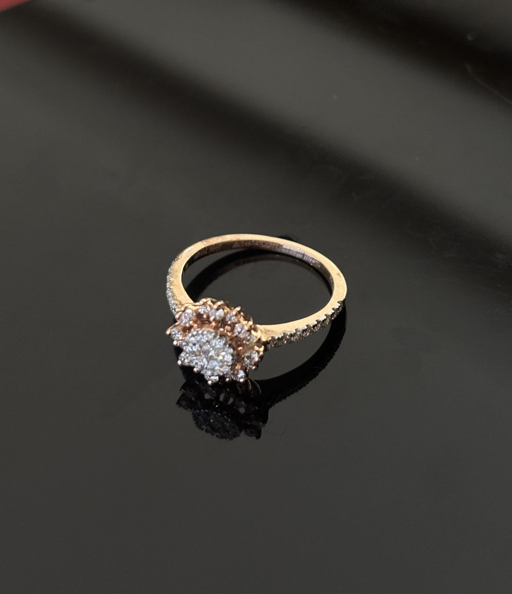14KT Gold Diamond Floral Cluster Ring with IGI Certified 0.57 ct Diamonds, 2.456g Net Gold