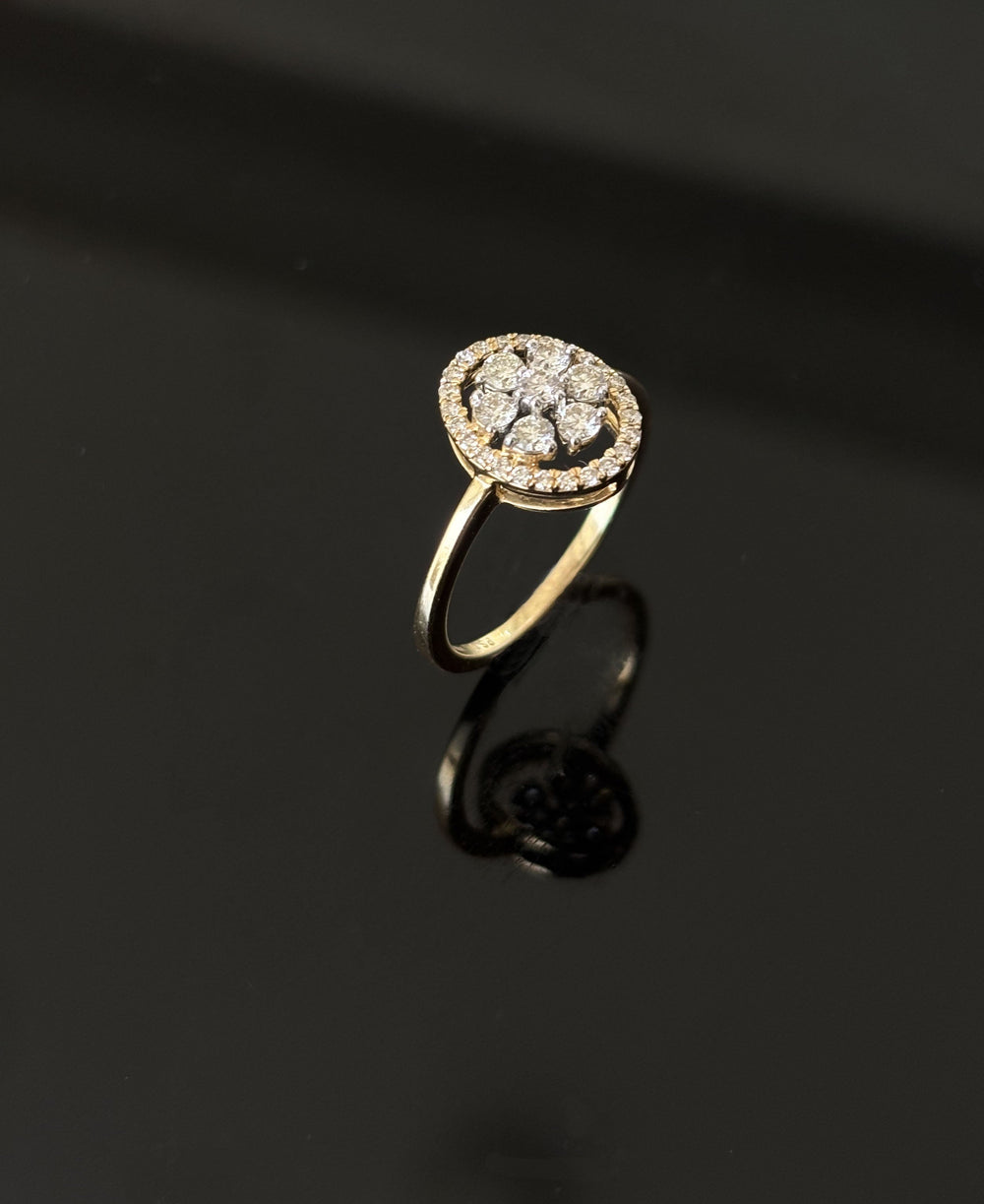 14K Gold Diamond Floral Cluster Ring with IGI Certified 0.49 ct Diamonds, 2.342g Net Gold