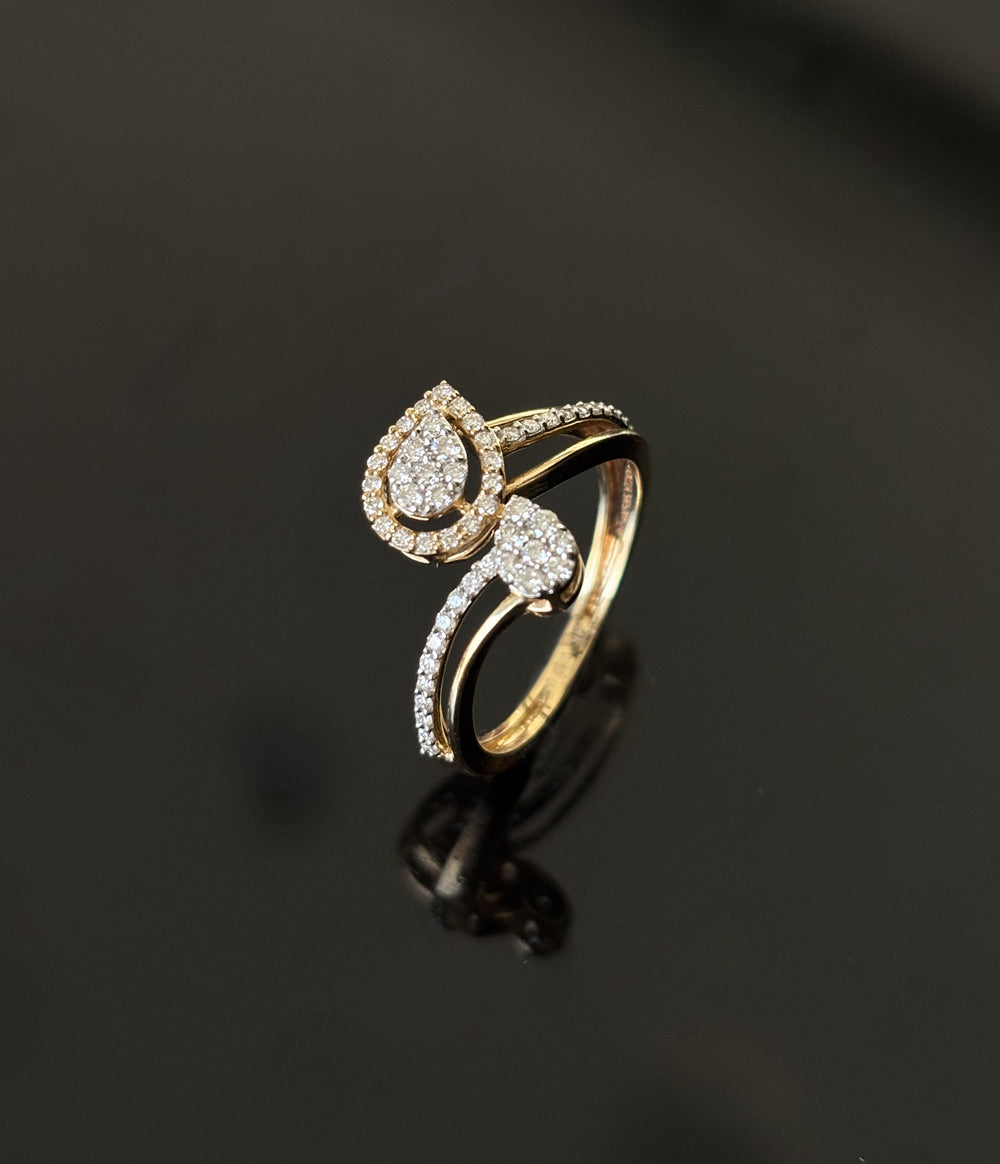 14K Gold Diamond Dual Cluster Bypass Ring with IGI Certified 0.39 ct Diamonds, 2.722g Net Gold
