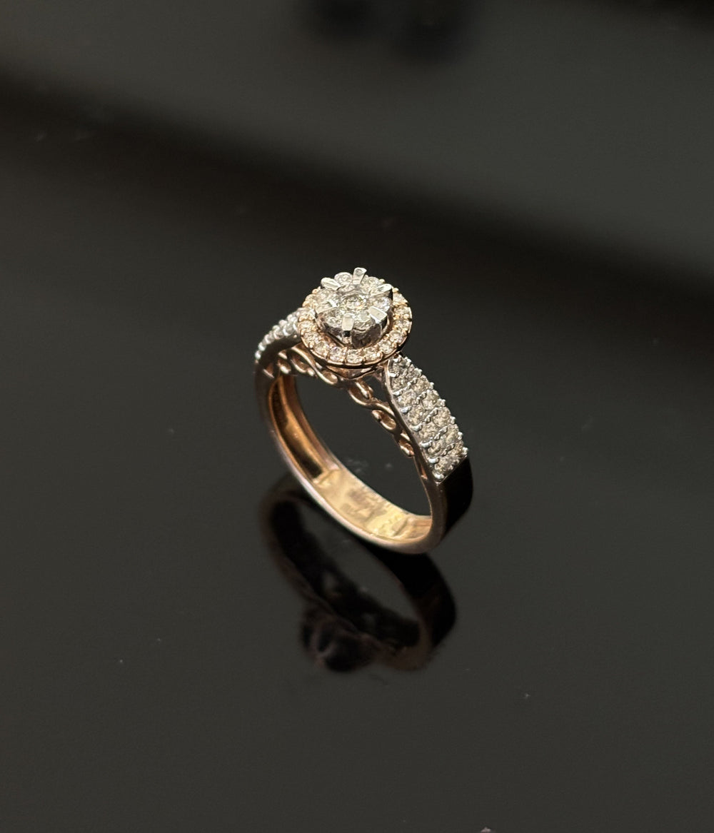 14K Gold Diamond Pave Cluster Ring with IGI Certified 0.60 ct Diamonds, 4.23g Net Gold
