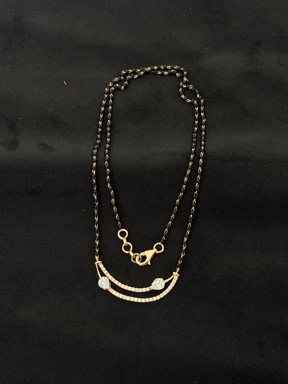 14K Gold Diamond Mangalsutra with Curved Pendant , IGI Certified 0.56 ct Diamonds, 3.4g Net Gold