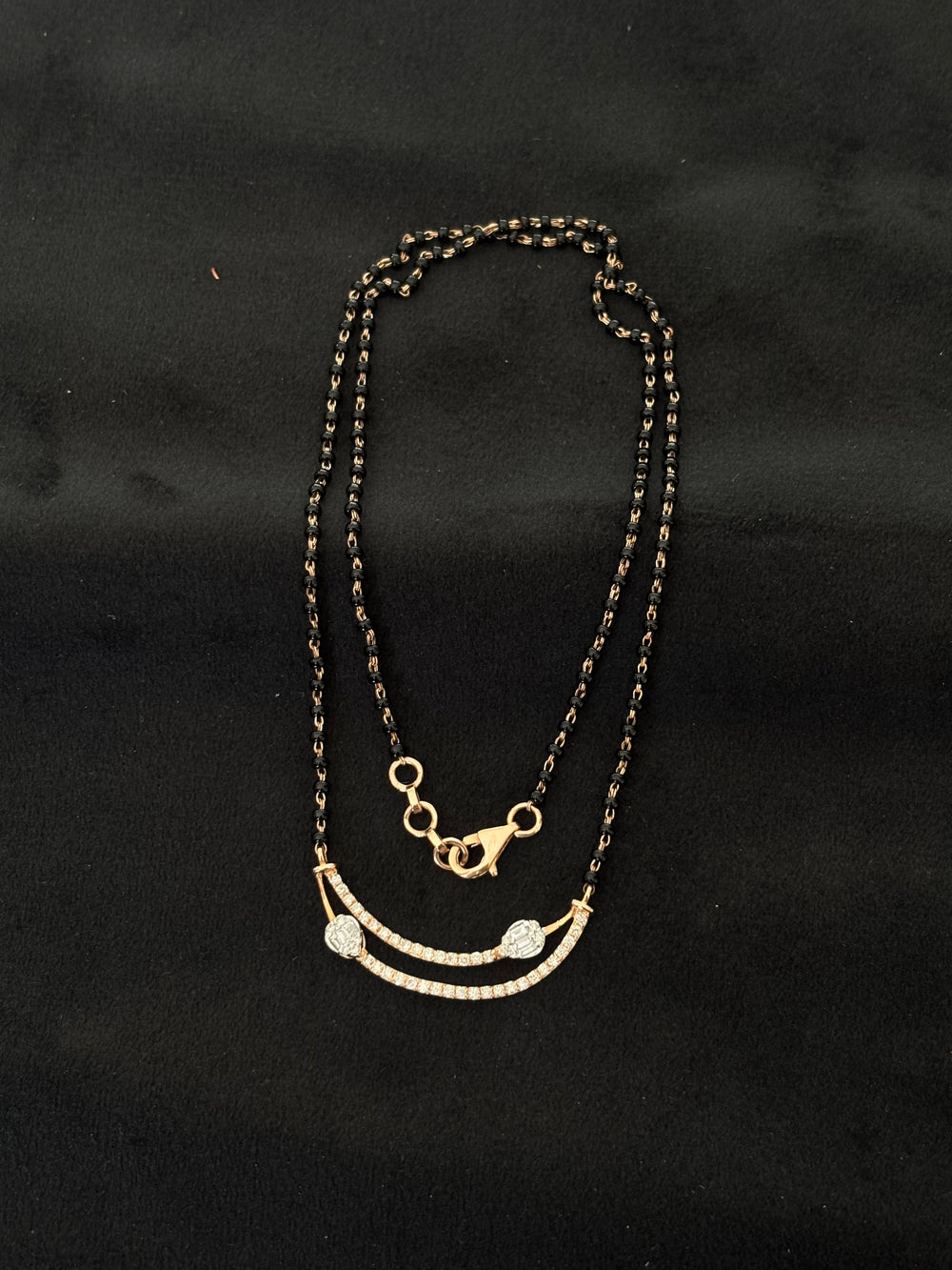 14K Gold Diamond Mangalsutra with Curved Pendant , IGI Certified 0.56 ct Diamonds, 3.4g Net Gold