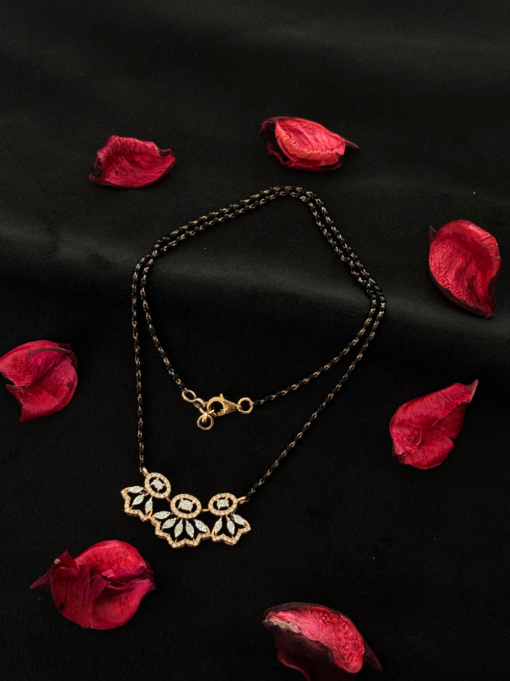 14K Gold Diamond Mangalsutra with Floral Pendant , IGI Certified 0.43 ct Diamonds, 4.856g Net Gold