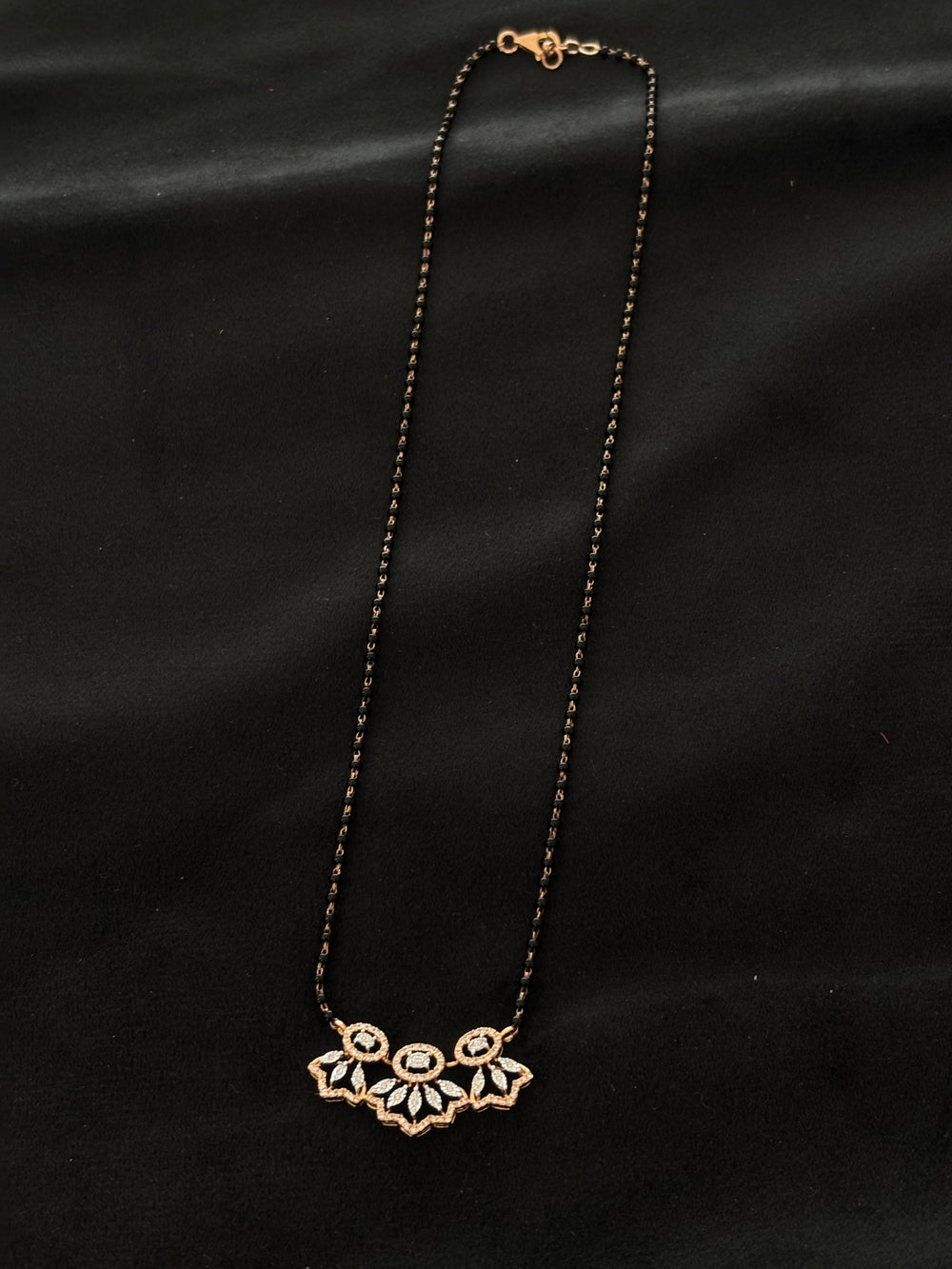 14K Gold Diamond Mangalsutra with Floral Pendant , IGI Certified 0.43 ct Diamonds, 4.856g Net Gold