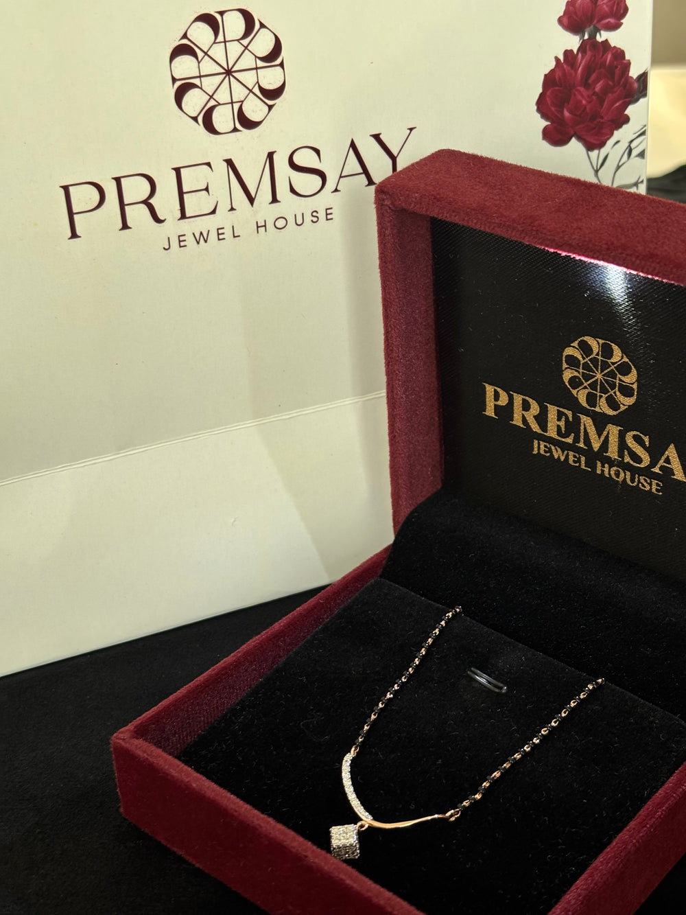 14K Gold Diamond Mangalsutra with Dazzling Drop Pendant , IGI Certified 0.65 ct Diamonds, 3.402g Net Gold