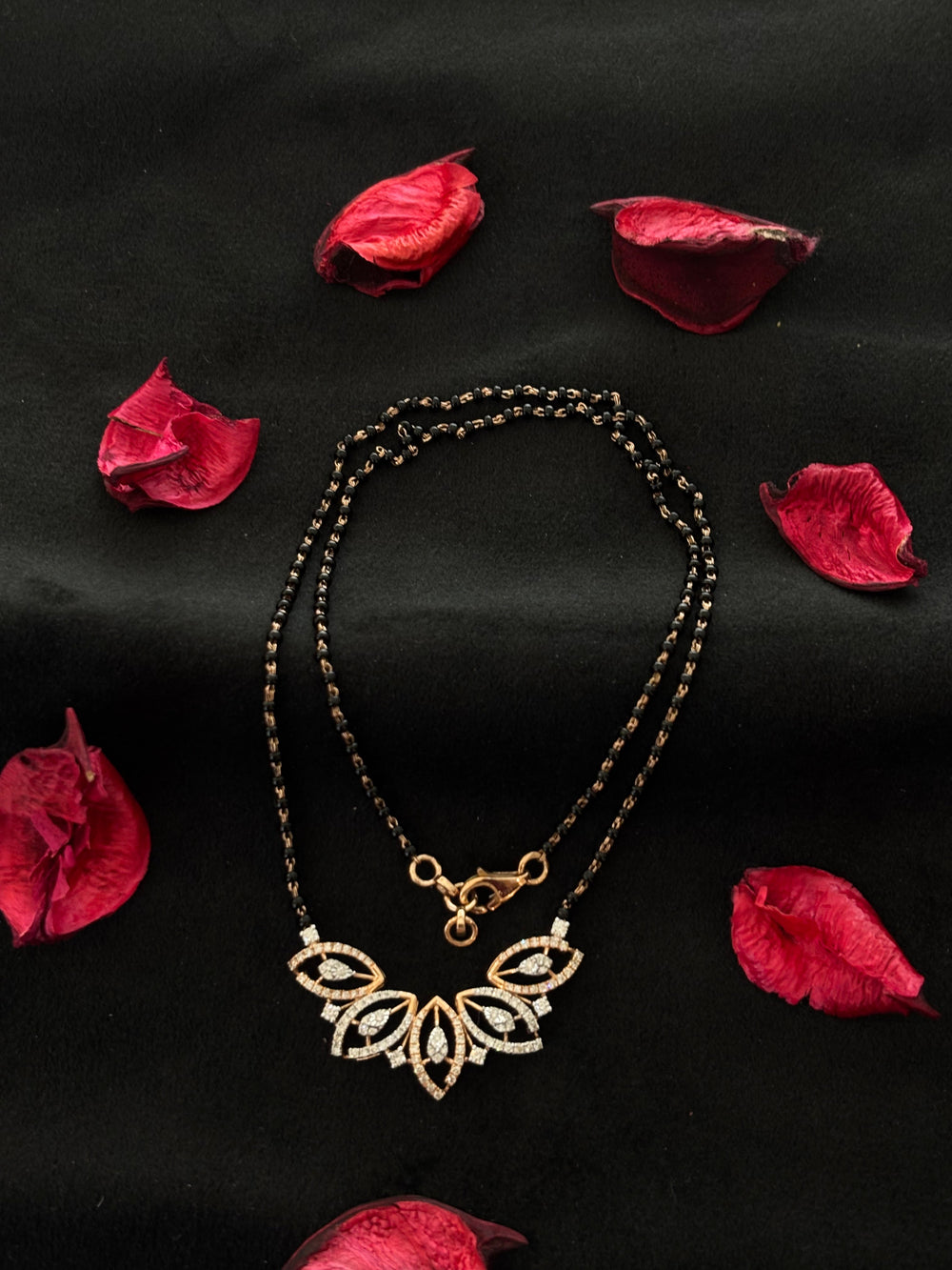 14K Gold Diamond Mangalsutra with Floral Fan Pendant , IGI Certified 0.61 ct Diamonds, 5.372g Net Gold