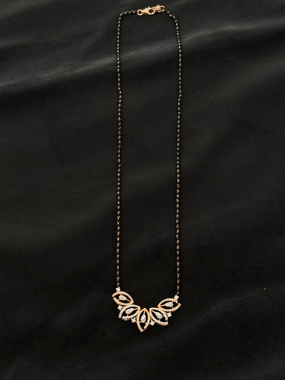 14K Gold Diamond Mangalsutra with Floral Fan Pendant , IGI Certified 0.61 ct Diamonds, 5.372g Net Gold