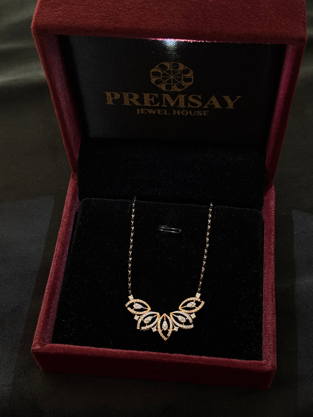14K Gold Diamond Mangalsutra with Floral Fan Pendant , IGI Certified 0.61 ct Diamonds, 5.372g Net Gold