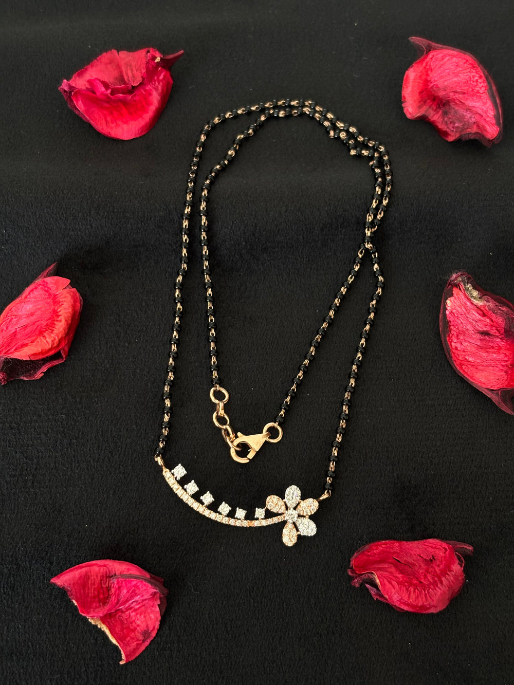 14K Gold Diamond Mangalsutra with Floral Accent , IGI Certified 0.62 ct Diamonds, 3.518g Net Gold