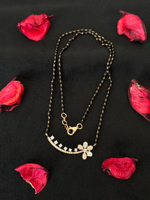 14K Gold Diamond Mangalsutra with Floral Accent , IGI Certified 0.62 ct Diamonds, 3.518g Net Gold