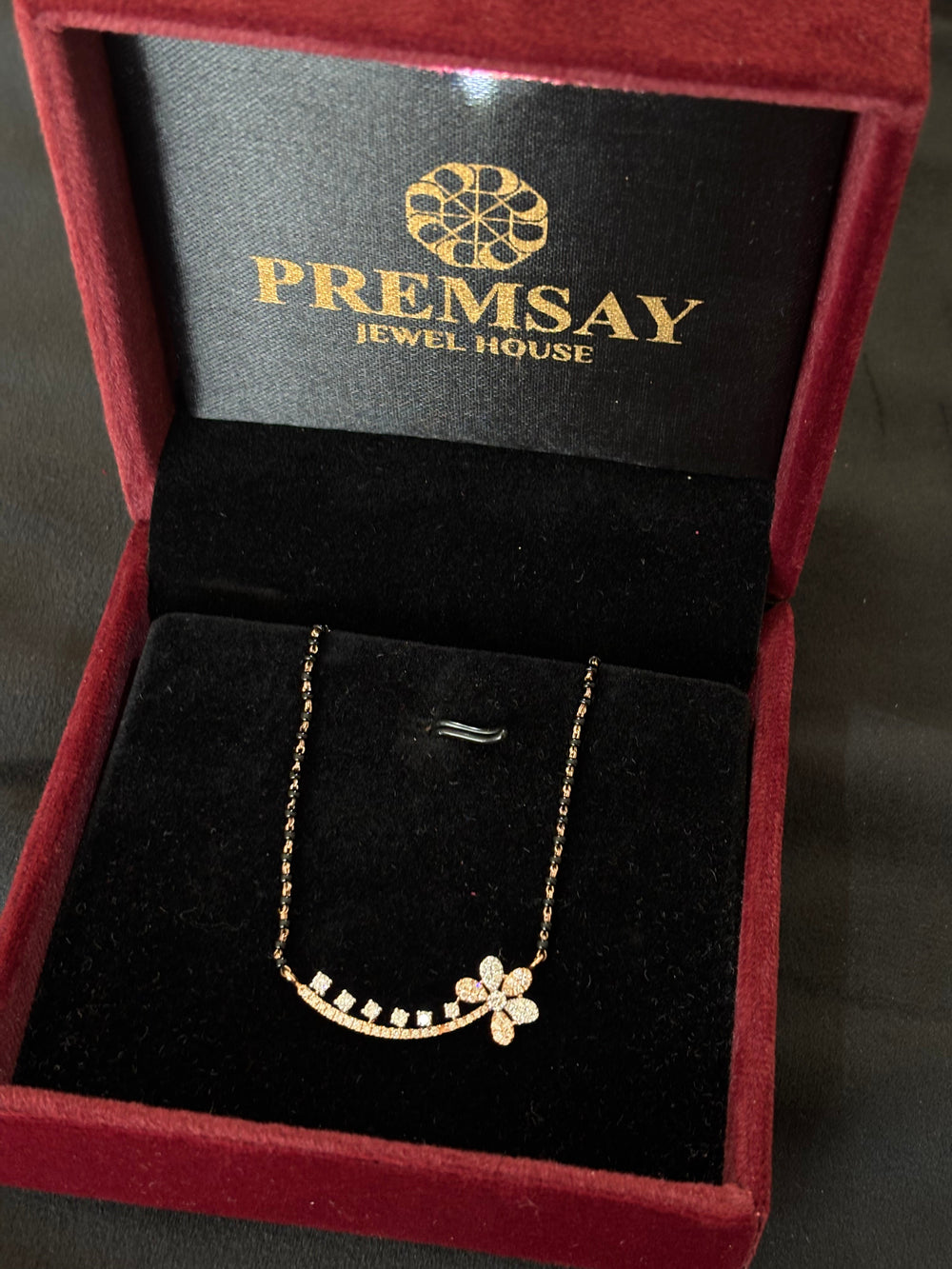 14K Gold Diamond Mangalsutra with Floral Accent , IGI Certified 0.62 ct Diamonds, 3.518g Net Gold