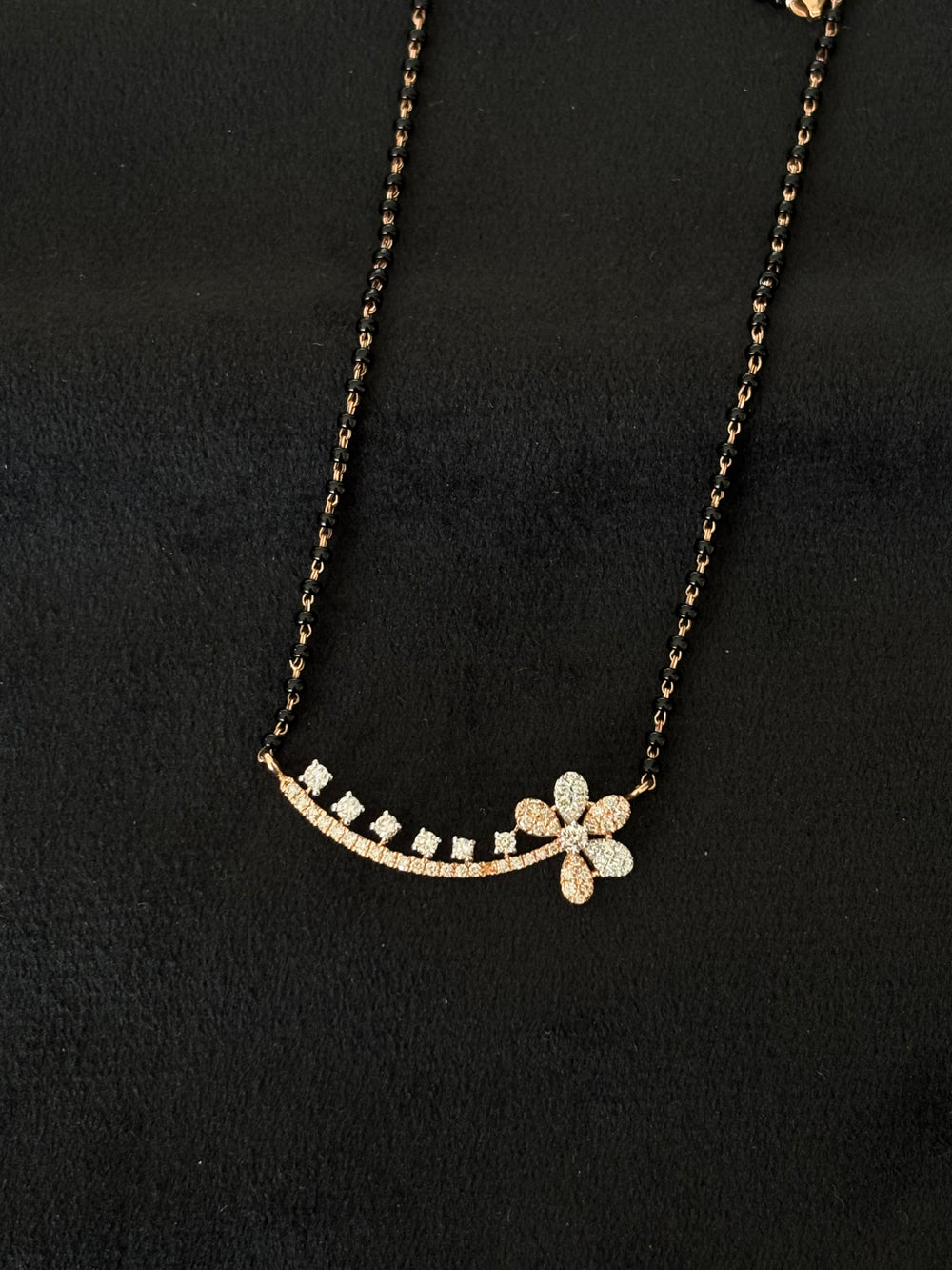 14K Gold Diamond Mangalsutra with Floral Accent , IGI Certified 0.62 ct Diamonds, 3.518g Net Gold