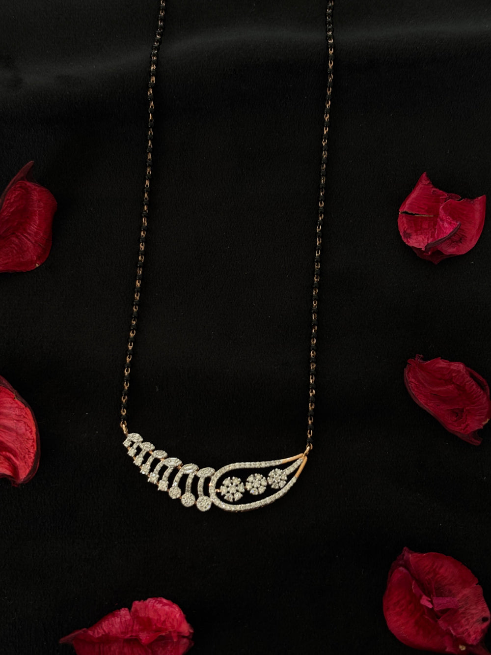 14K Gold Diamond Mangalsutra with Fan Pendant , IGI Certified 0.88 ct Diamonds, 5.17g Net Gold