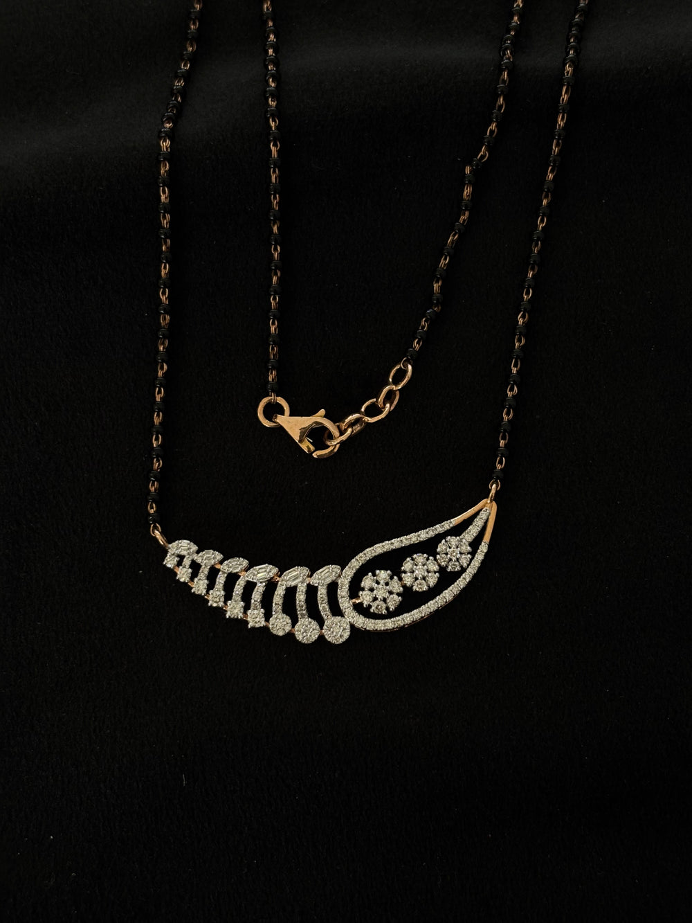 14K Gold Diamond Mangalsutra with Fan Pendant , IGI Certified 0.88 ct Diamonds, 5.17g Net Gold