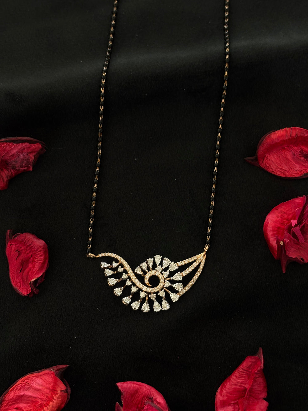 14K Gold Diamond Mangalsutra with Unique Eye-Inspired Pendant , IGI Certified 0.72 ct Diamonds, 6.224g Net Gold