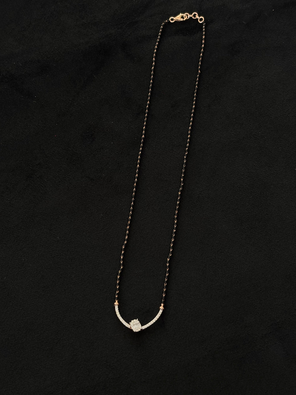 14K Gold Diamond Mangalsutra with Curved Bar Pendant , IGI Certified 0.35 ct Diamonds, 3.444g Net Gold