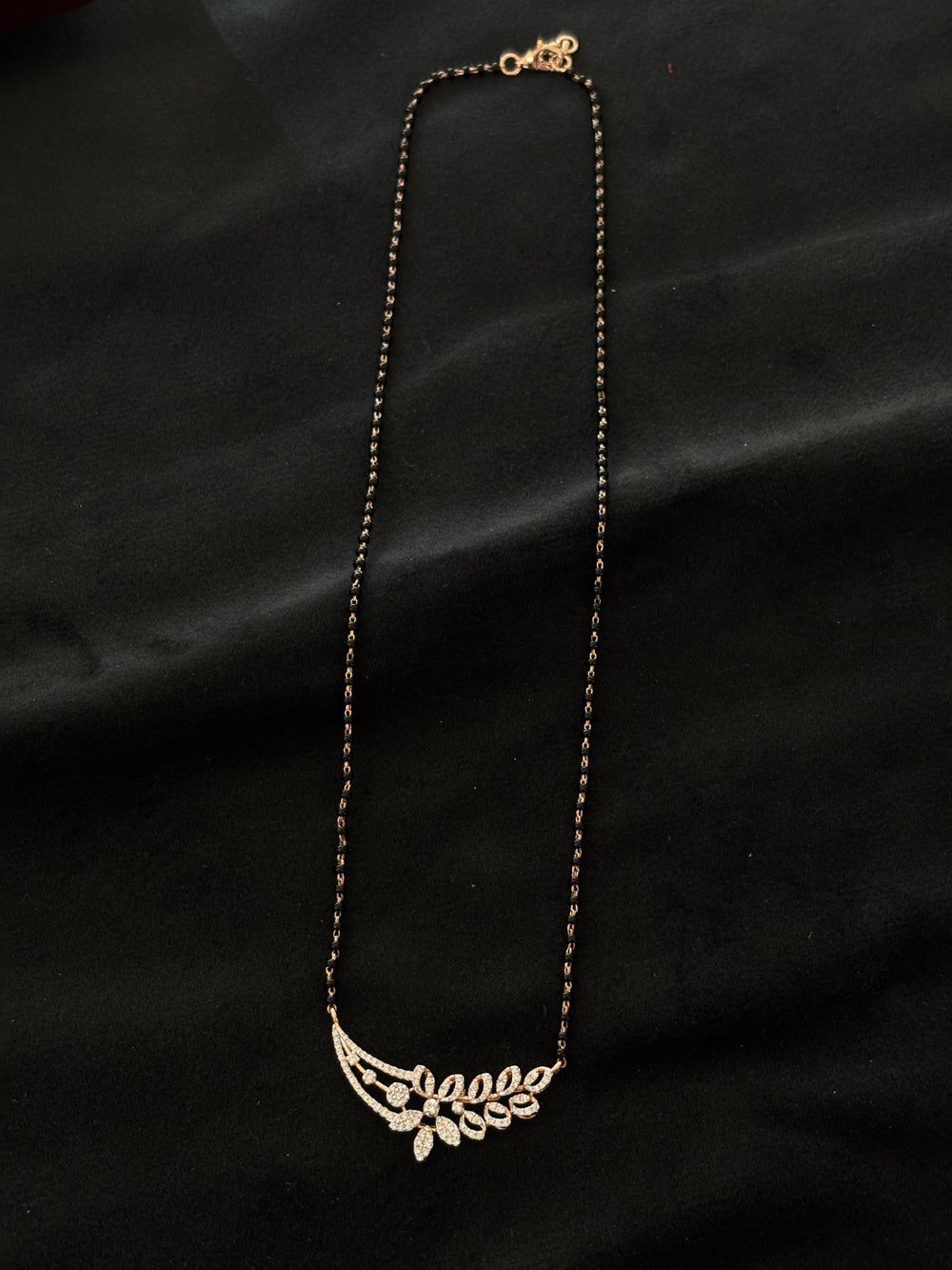 14K Gold Diamond Mangalsutra with Leaf-Inspired Pendant , IGI Certified 0.56 ct Diamonds, 5.19g Net Gold