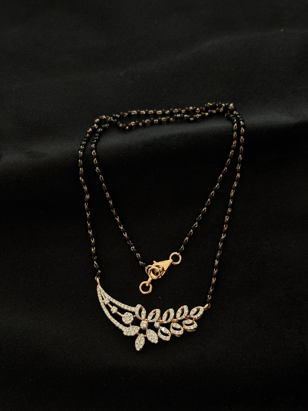 14K Gold Diamond Mangalsutra with Leaf-Inspired Pendant , IGI Certified 0.56 ct Diamonds, 5.19g Net Gold