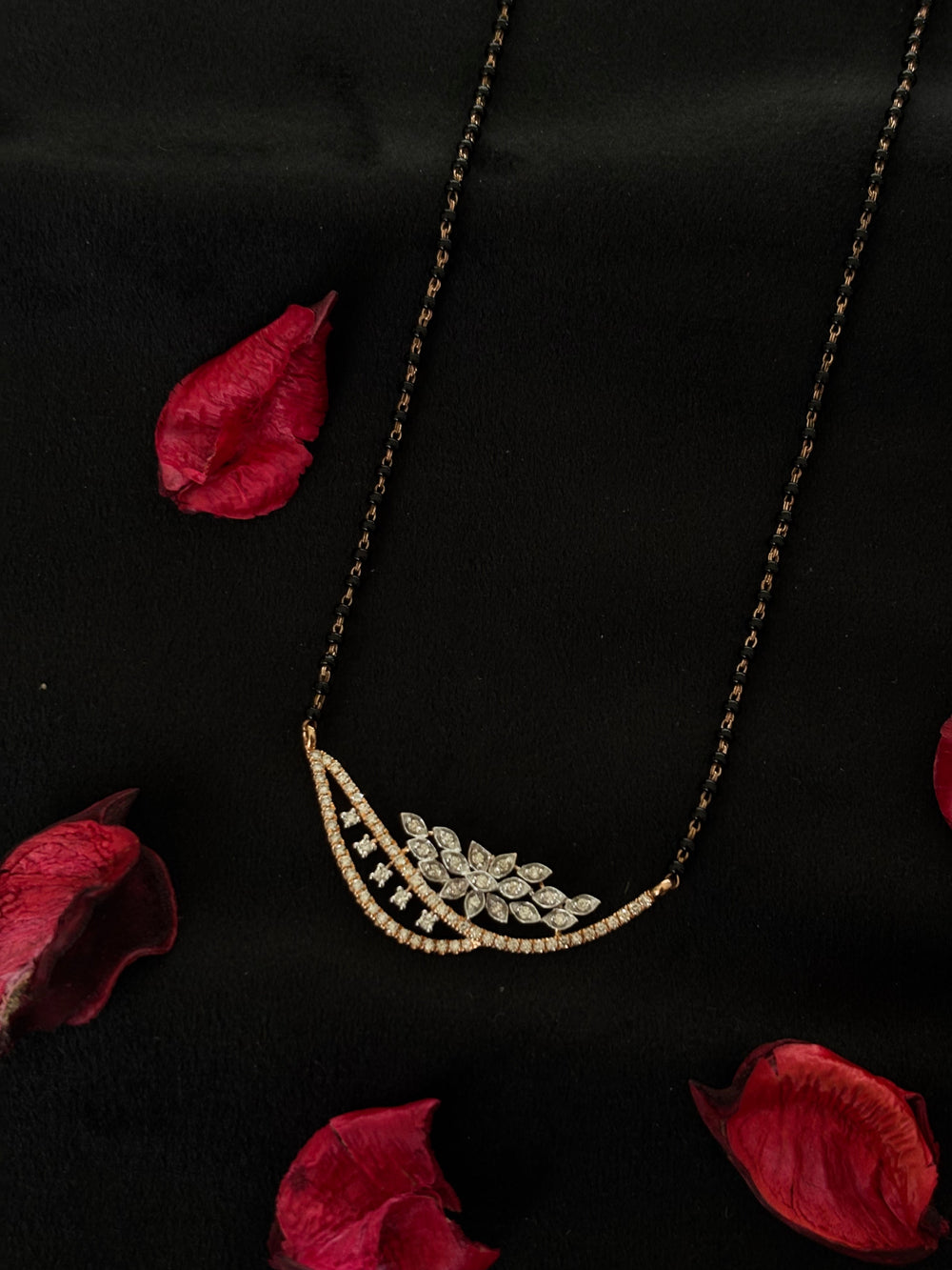 14K Gold Diamond Mangalsutra with IGI Certification , 4.442g Gold , 0.60 Ct Diamonds