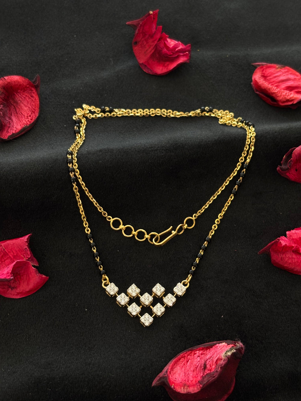 14K Gold V-Shape Diamond Mangalsutra , 5.41g Gold , 0.74 Ct IGI Certified Diamonds