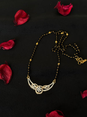 14K Gold Diamond Mangalsutra with Floral Centerpiece , 6.404g Gold , 0.89 Ct IGI Certified Diamonds