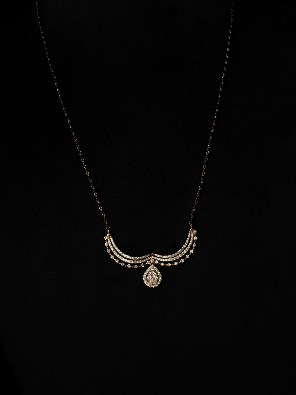 14K Gold Diamond Mangalsutra with Designer Circular Pendant , 5.196g Gold , 0.92 Ct IGI Certified