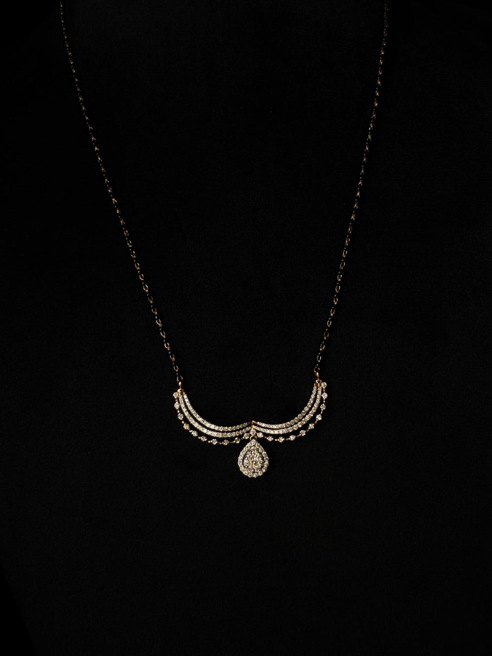 14K Gold Diamond Mangalsutra with Designer Circular Pendant , 5.196g Gold , 0.92 Ct IGI Certified