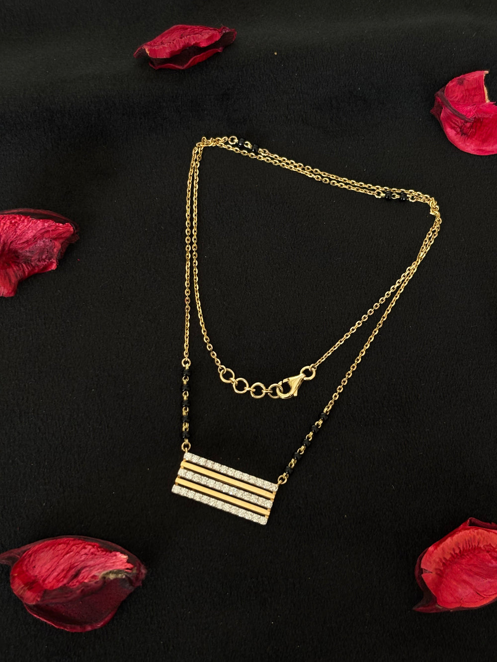 14K Gold Diamond Mangalsutra with Statement Bar Pendant , IGI Certified 0.53 ct Diamonds, 7.48g Net Gold