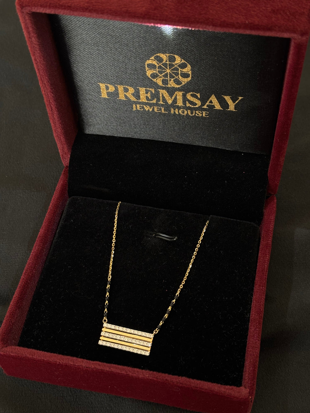 14K Gold Diamond Mangalsutra with Statement Bar Pendant , IGI Certified 0.53 ct Diamonds, 7.48g Net Gold