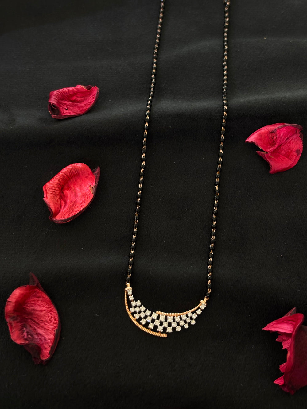 14K Gold Diamond Mangalsutra with Modern Crescent Design , IGI Certified 0.44 ct Diamonds, 4.076g Net Gold